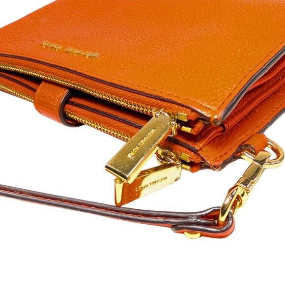 SOLD Michael Kors Orange Leather Jet Set Double Zip Wristlet Phone Wallet - Picture 6 of 10